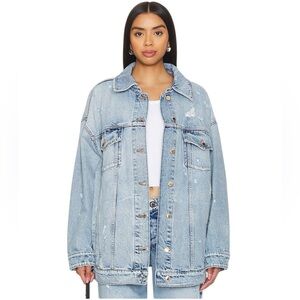 Retrofete Lizzie 100% Cotton Denim Jacket Made in Italy Distressed Oversized